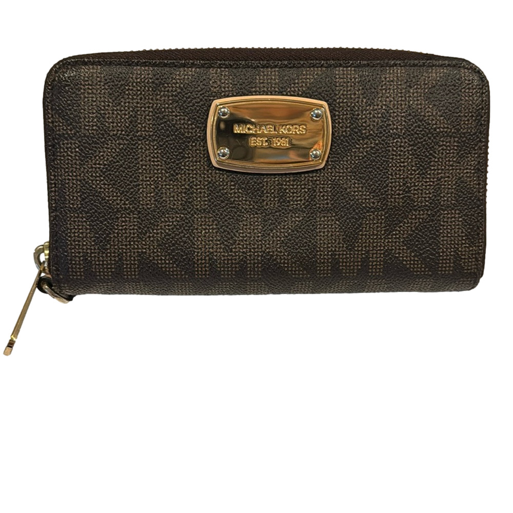 MICHAEL KORS Signature Acorn Brown Jetset Coated Wallet